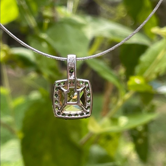 Solid Sterling Silver (.925) Cushion Citrine and Tsavorite Garnet Pendant - Picture 2 of 3